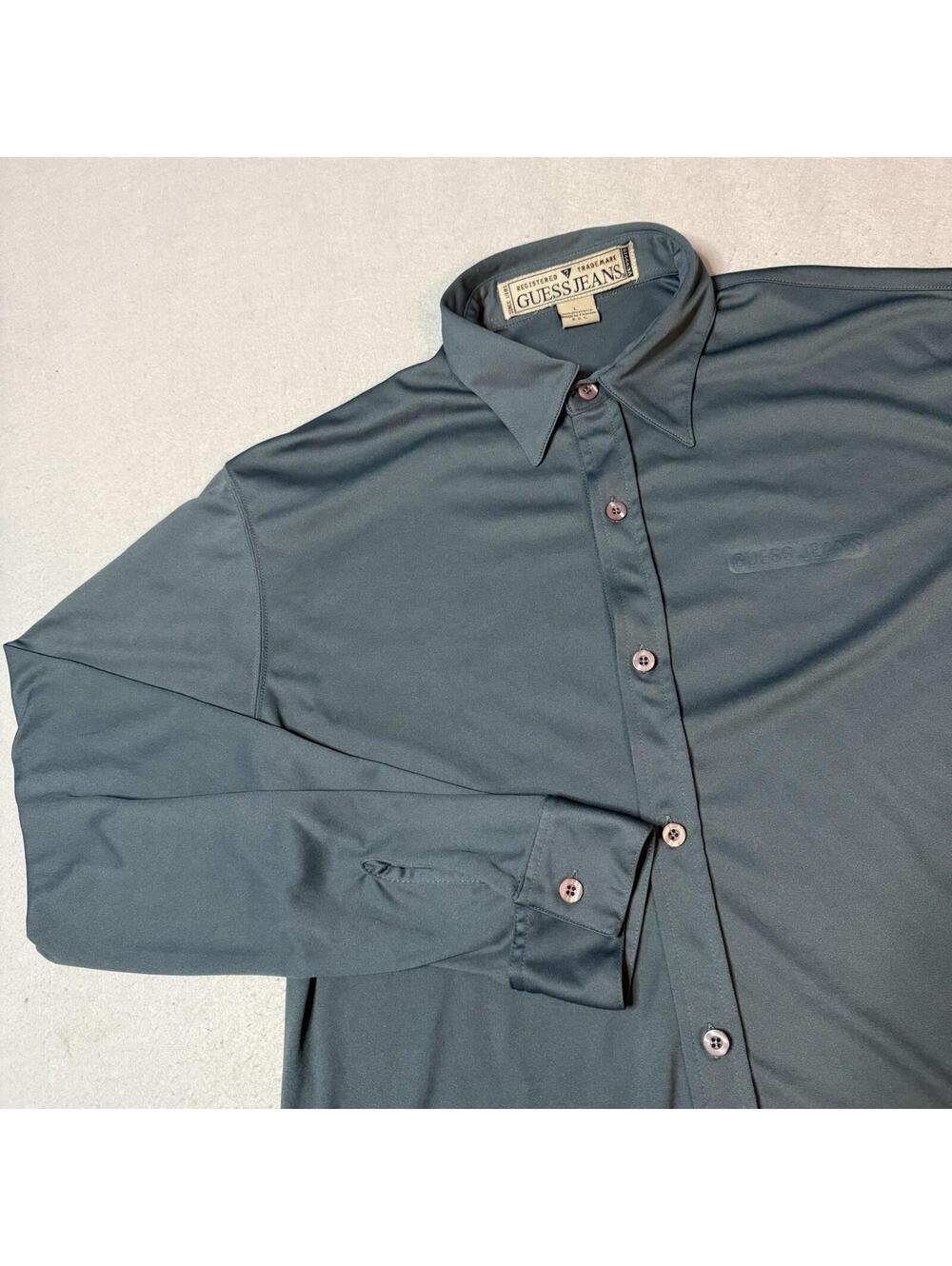 Vintage‎ Guess Jeans Button Up Shirt Mens Large Gray USA Spellout Y2K 90s